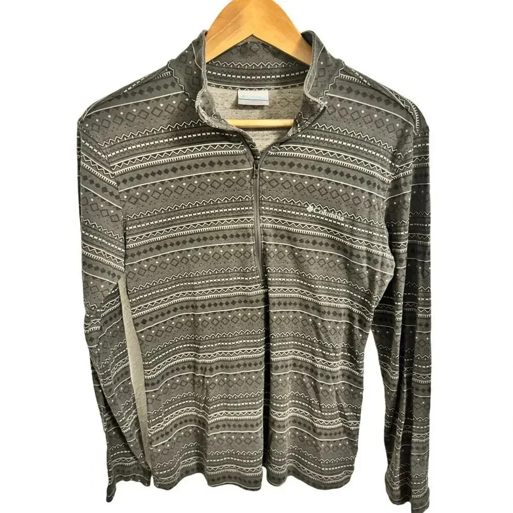Columbia 1/4 Zip Pull Over Sweatshirt Top Grey Geometric Aztec Print‎ Women's M
